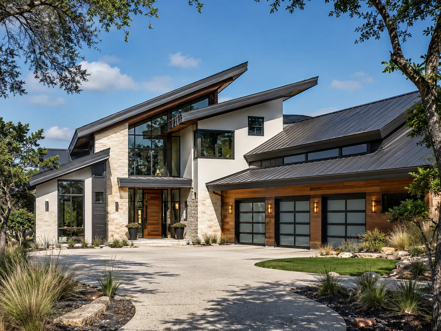 High-end roofing complementing natural stone architecture on a Greater Houston area luxury home